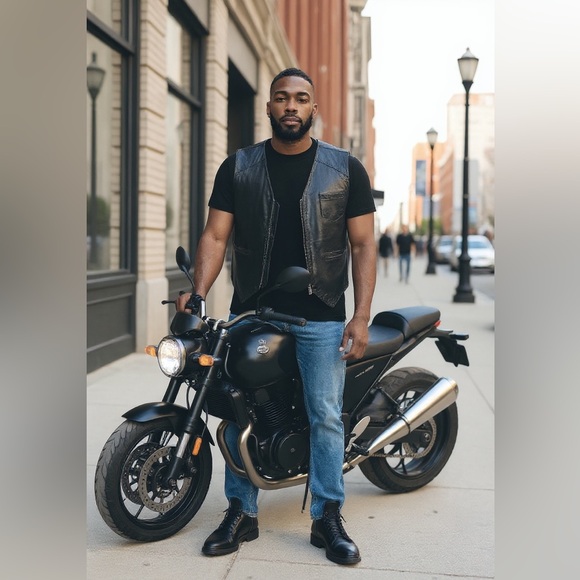 Vintage Drospo Black Leather Biker / Moto Zip Up Vest -  Size L/XL - Picture 12 of 12